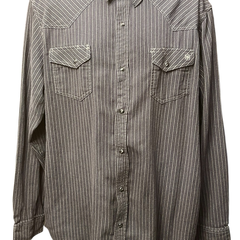 Men's Blue Ranchwear Striped Pearlsnap Shirt XXL